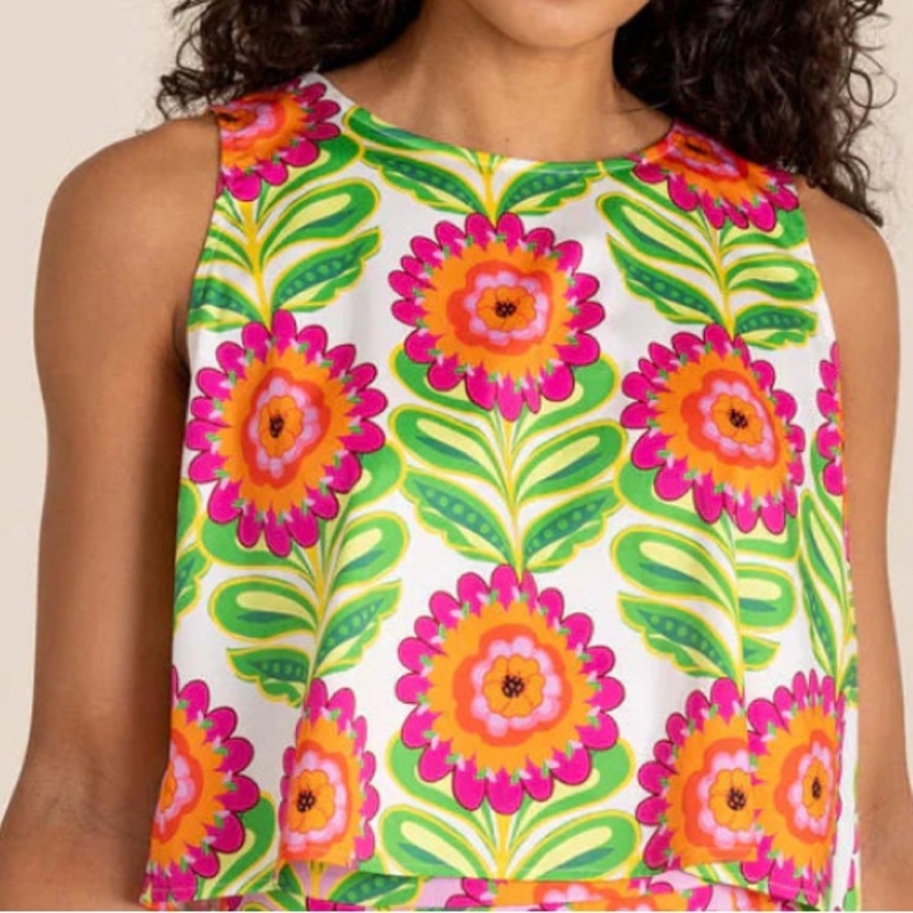 NWT Alden Adair Floral Boxy Cropped Tank Top MSRP $156